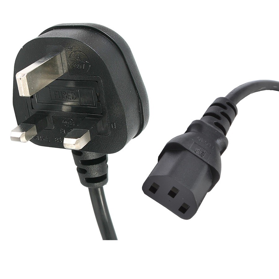 Power Lead UK 5A Plug C13 IEC H05VV-F 3X1mm2 Black (L)3Mtr