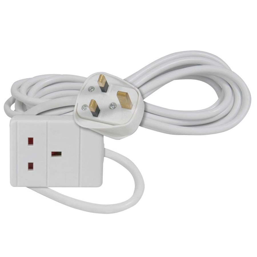 Trailing Socket 1 Way 13A Mains Extension White (L)2Mtr
