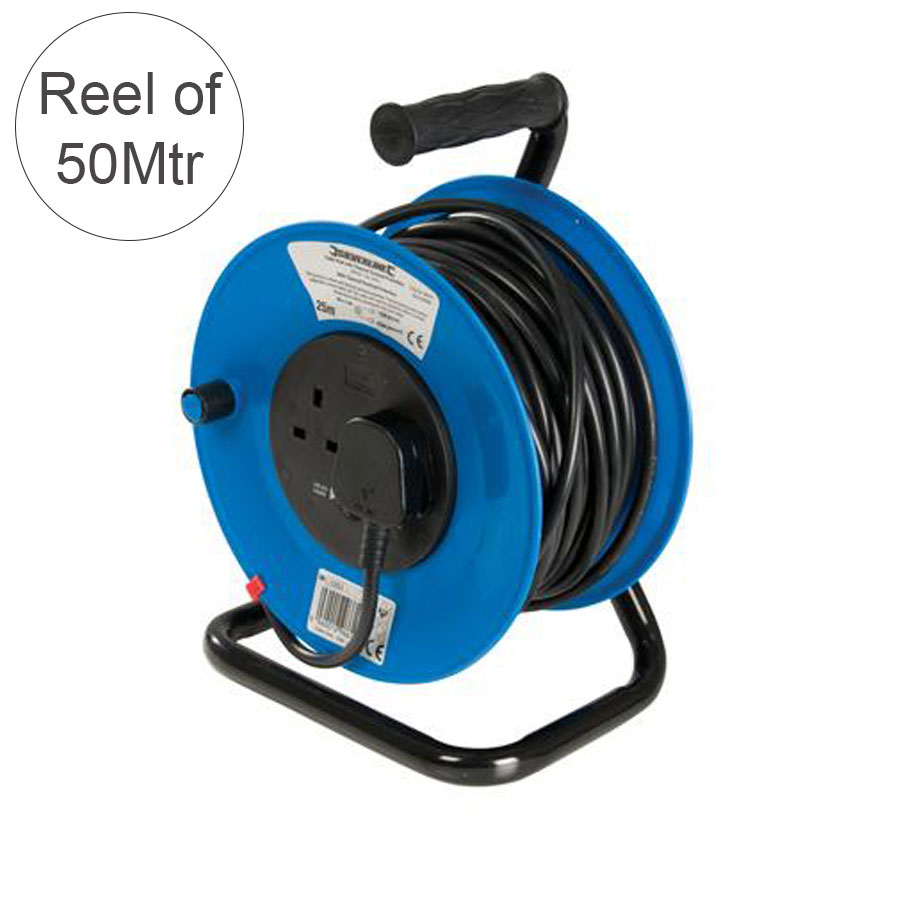 Industrial Cable Reel Twin Socket 13A Metal Stand (L)50Mtr