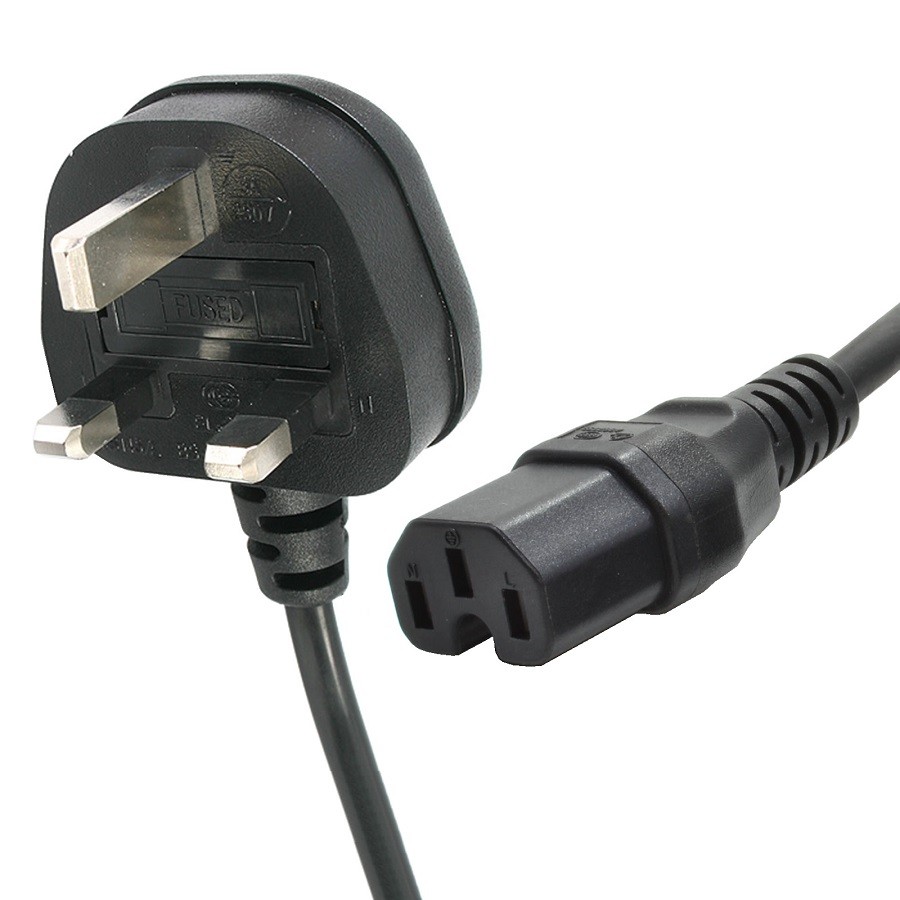 Power Lead UK 10A Plug C15 IEC Hot Condition H05RR-F 3X0.75mm2 Black (L)1Mtr