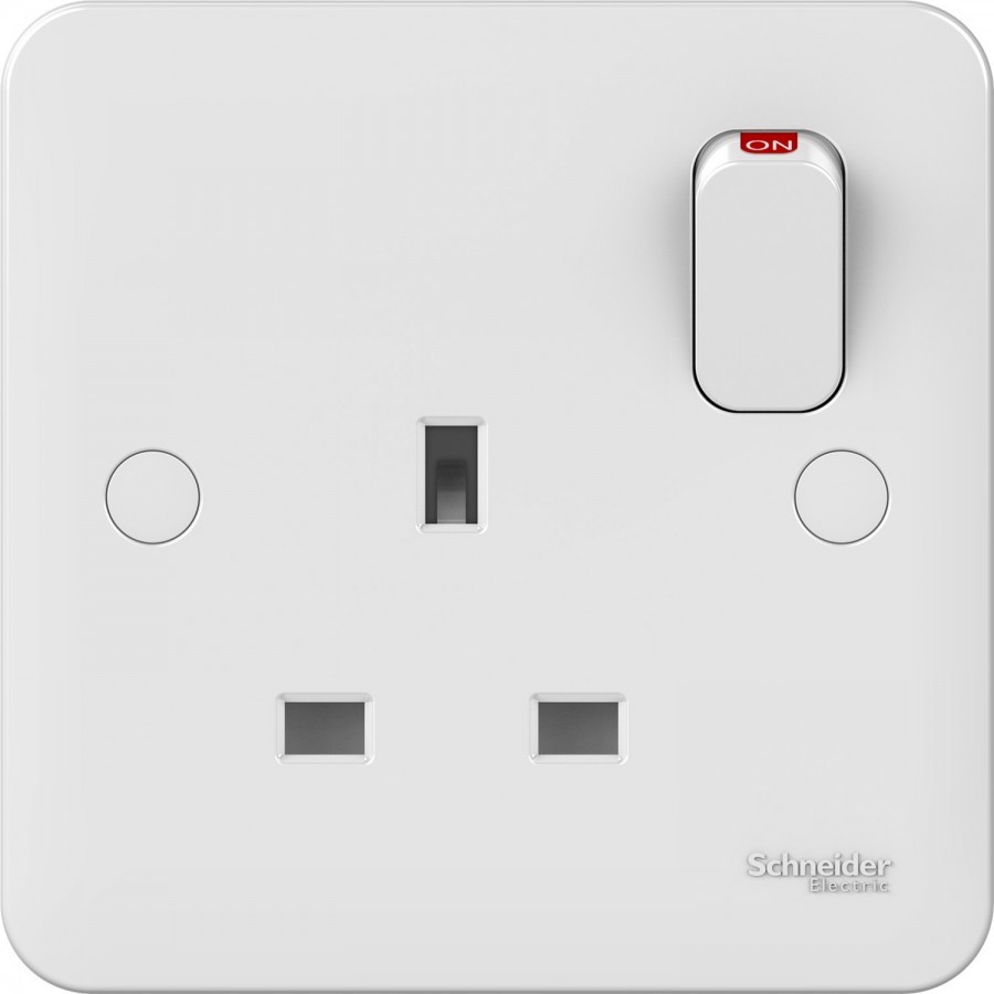 Lisse Mains Socket Outlet Single Gang 13A Switched White