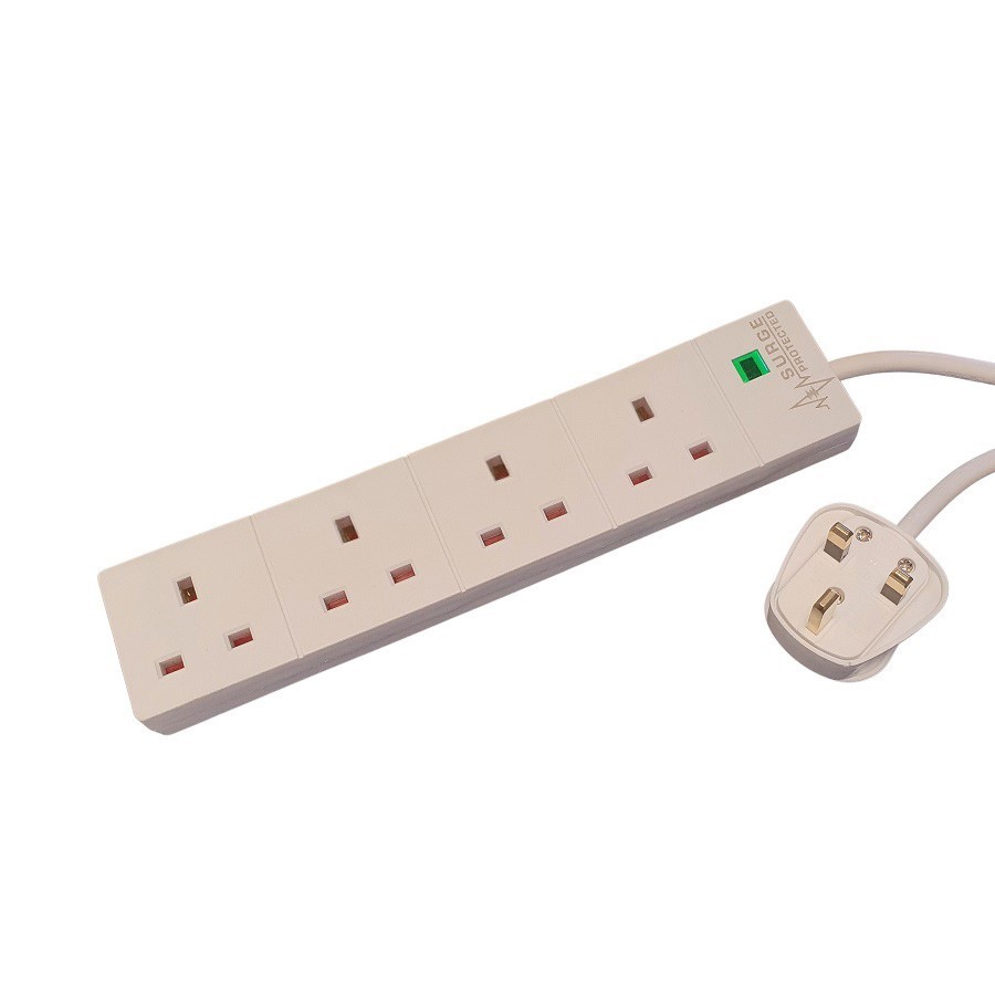 Surge Protected Trailing Socket 4 Way 13A Mains Extension White (L)5Mtr