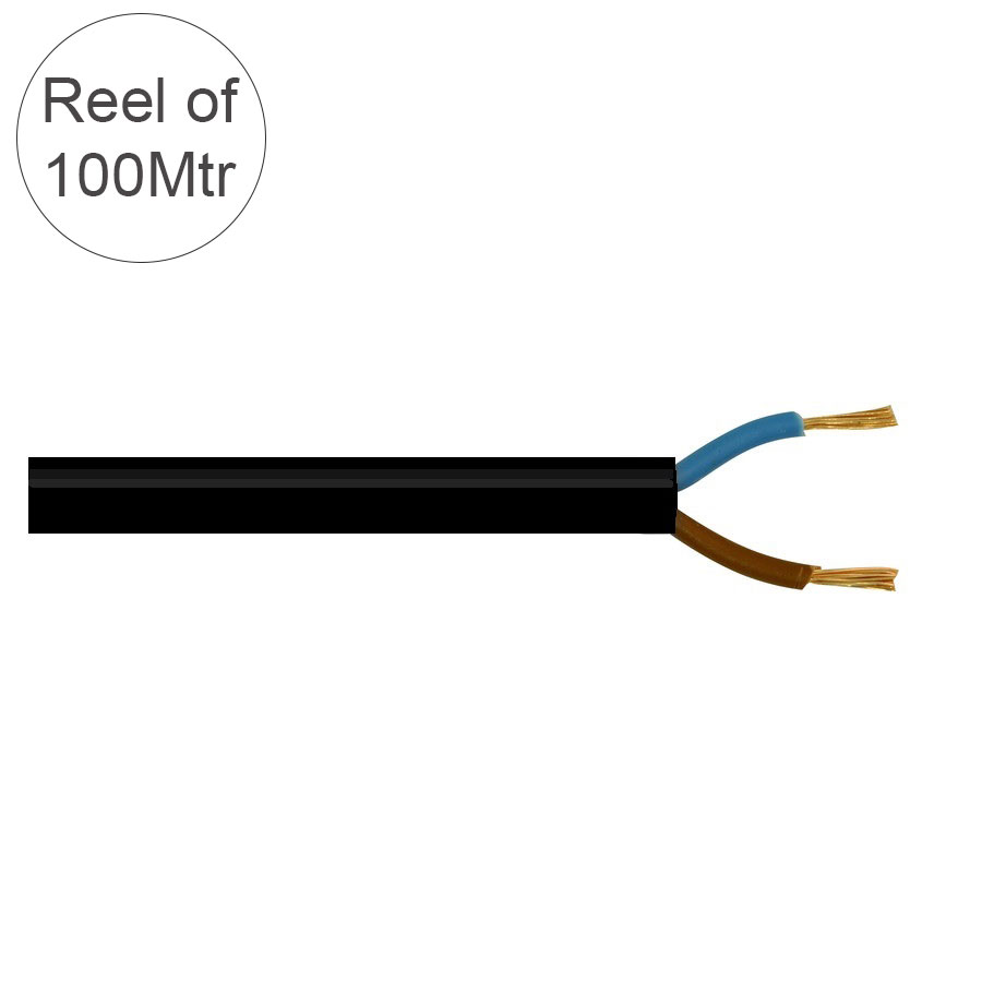 Power Cable 3182Y 2 x 1.0mm PVC 10A 2 Core Round Black R100