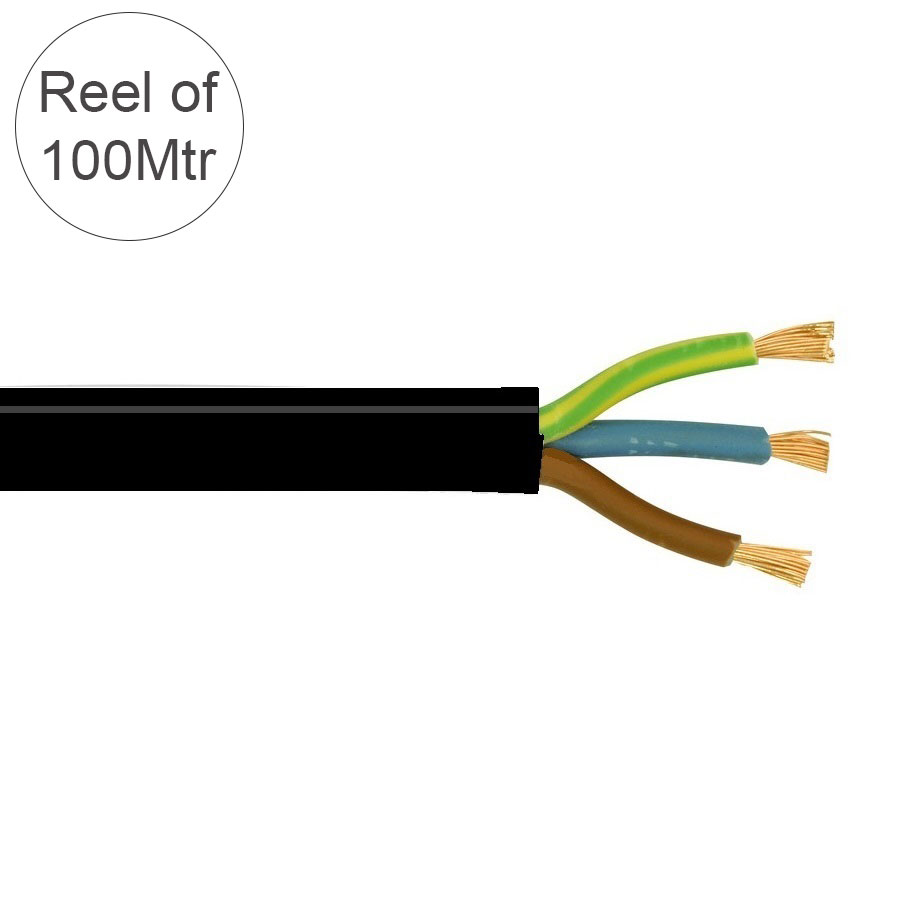 Power Cable 3183Y 3 x 1.5mm PVC 15A 3 Core Round Black (Dia)9mm R100
