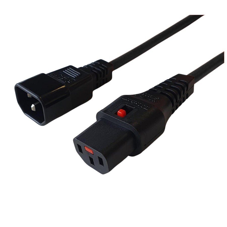 IEC-LOCK Lockable Power Cable C14 IEC Male Straight C13 IEC Female Straight 3X1mm2 Black (L)0.5Mtr