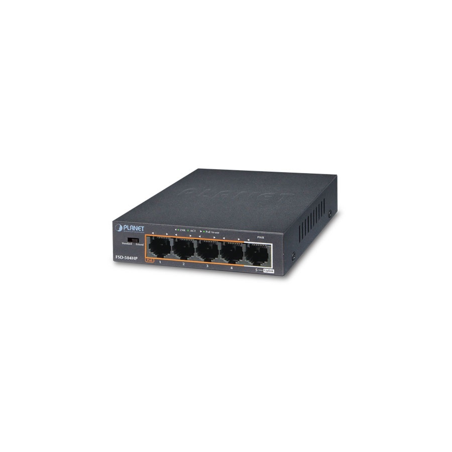 Planet Fast Ethernet PoE Switch Desktop Unmanaged 10/100Mbps 5 Port 60W (4 Ports) FSD-604HP