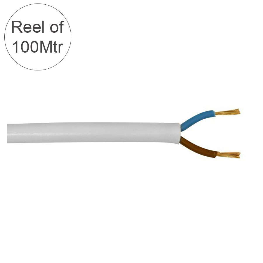 Power Cable 3182B 2 x 1.0mm LSZH 10A 2 Core Round White (L)100Mtr (Dia)7.4mm R100