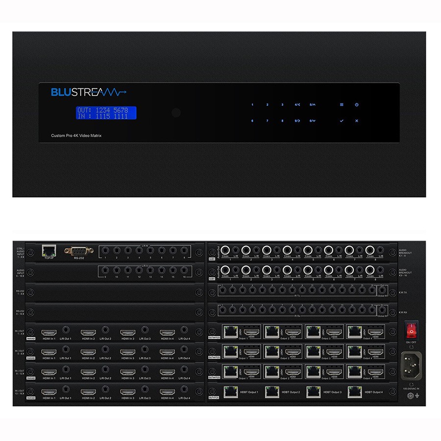 Blustream Custom Pro HDBaseT Matrix 16x16 4K 60Hz 4:4:4 @ 70m 1080p @ 100m 16x HDMI-In 16x HDBaseT-Out 12x HDMI-Out PRO16HBT100CS