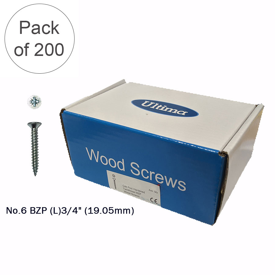 Ultima Wood Screw Twin Thread Pozi No.6 BZP (L)3/4 (19.05mm) P200