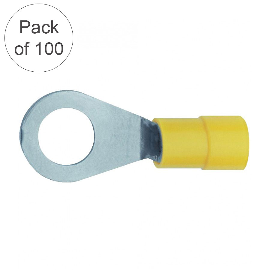 Crimp Ring Terminal PVC Insulated 4mm-6mm 3.7mm Hole Yellow P100