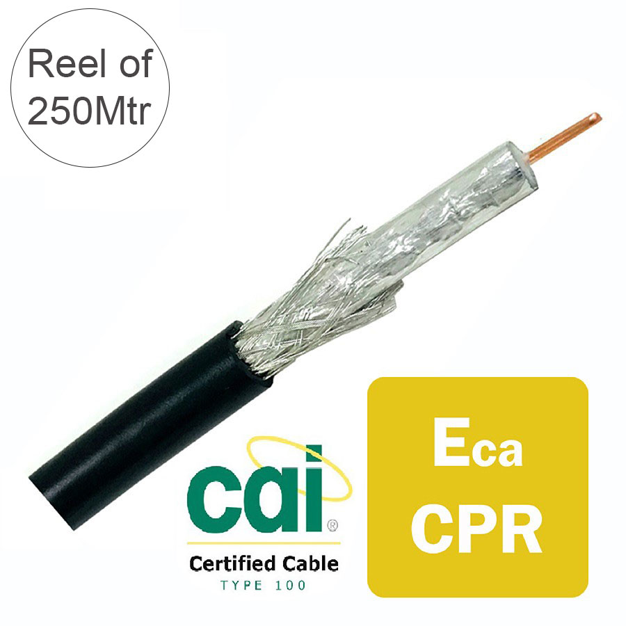 Ultima Coax Cable HT100 1 Core PVC 75Ohm Eca CAI Approved Black (L)250MTR (Dia)6.6mm R250