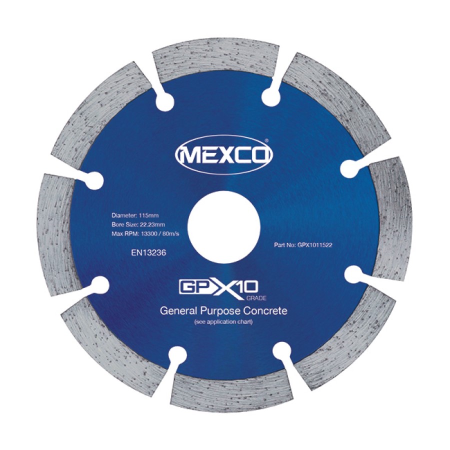 Mexco Diamond Cutting Blade Concrete X10 GPX1011522 (Dia)115mm Bore Size 22.23mm
