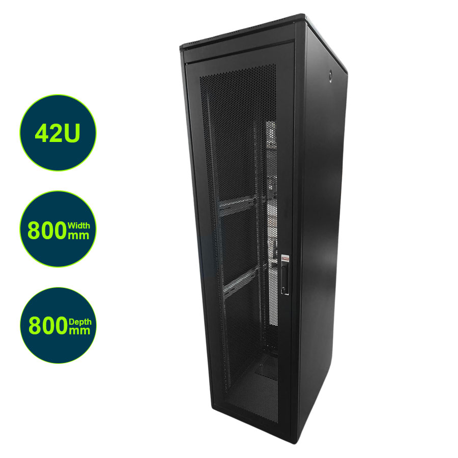 Lande DYNAmic Server Cabinet Mesh Front Door Wardrobe Mesh Rear Door 2 x Removable Side Panels LN-FS42U8080-BL-251-S Black (H)42U (W)800mm (D)800mm