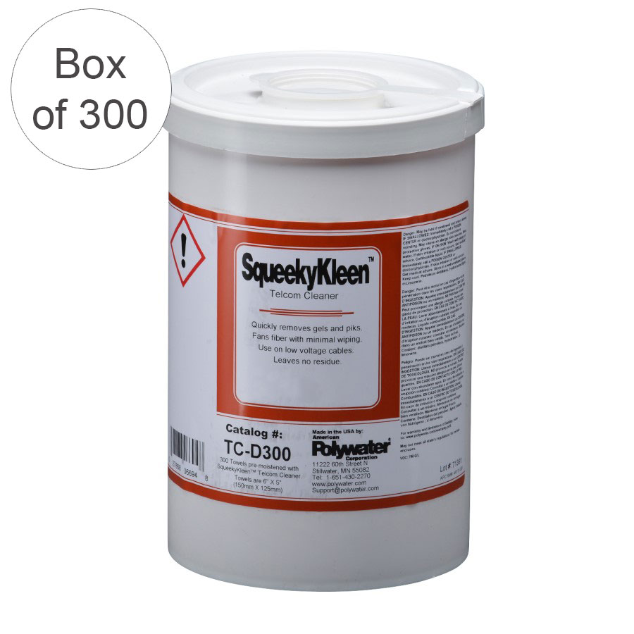 Polywater SqueekyKleen Cable Cleaning Wipes 300 Per Tub TC-D300