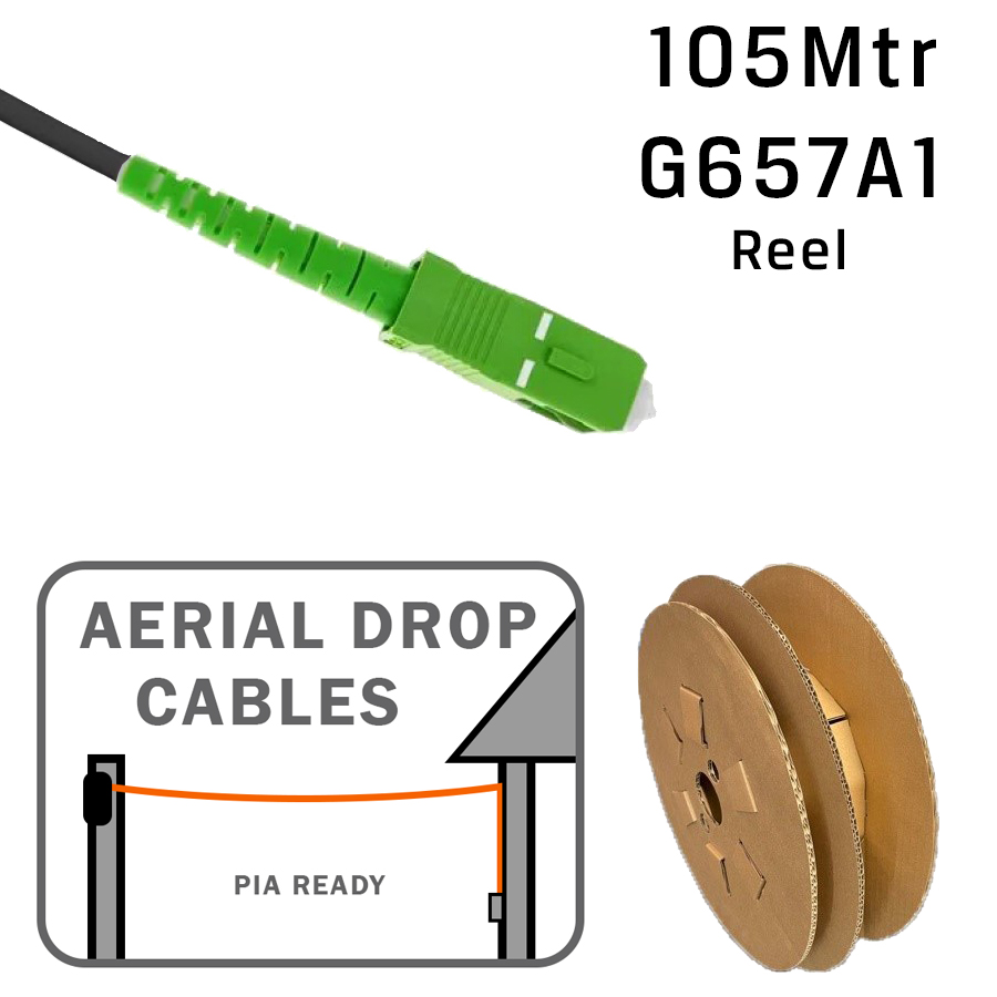 Aerial Drop Cable 1F SC/APC SM OS2 G657A1 PUR Black (L)105Mtr Reel (Dia)3mm