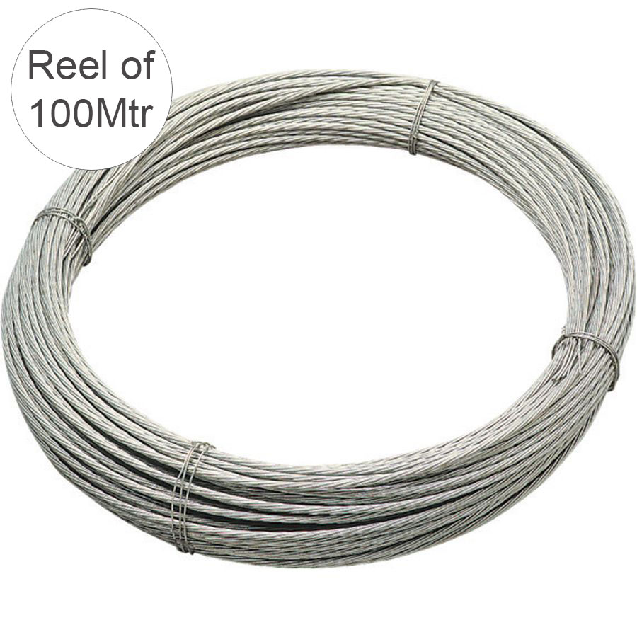 Catenary Steel Wire Galvanised Seven Strand (L)100Mtr (Dia)5.0mm Approx Break Load 650Kg R100